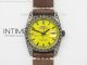 Datejust Engraved DLC Case Yellow dial on Brown Leather Strap