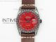 Datejust Engraved DLC Case Red dial on Brown Leather Strap